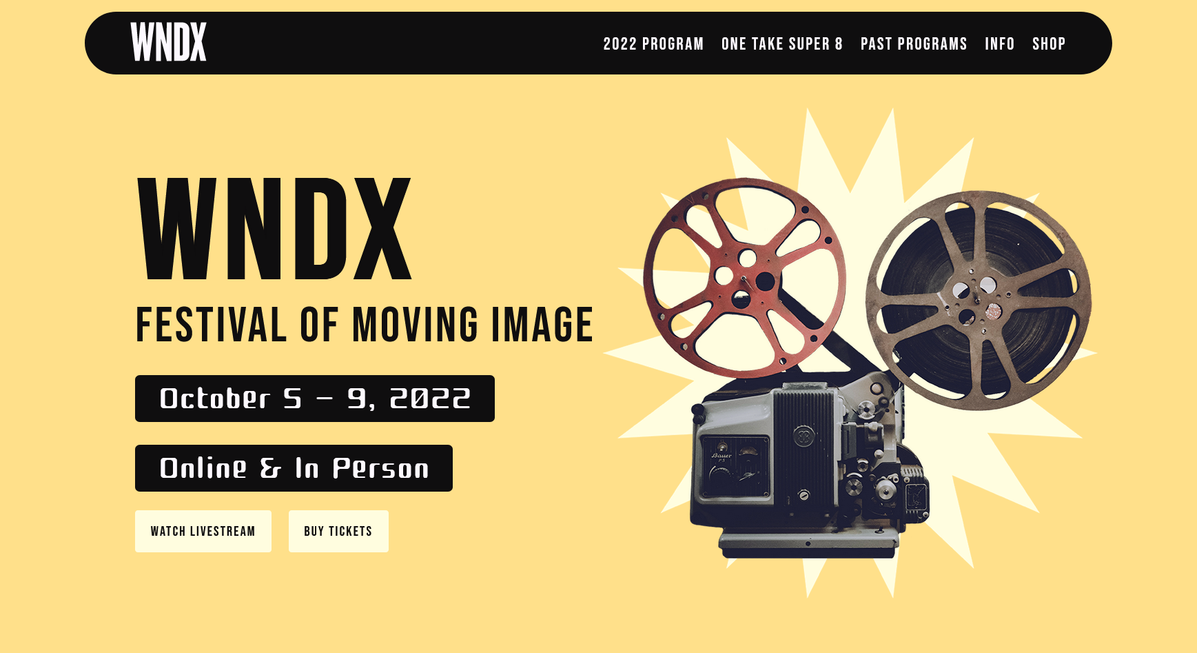 WNDX film festival redesign screenshot of landing page and main menu